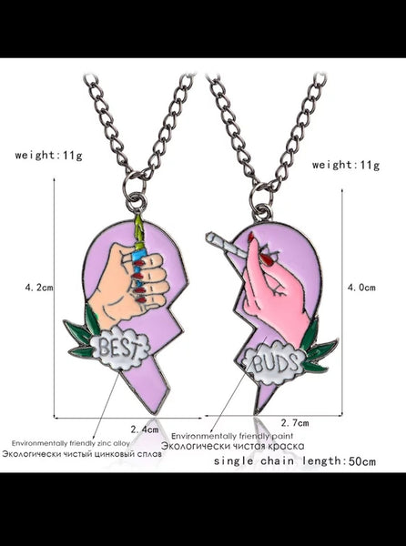 2pcs/Set Splice Best Friends Forever Best Buds Lighter and Joint Broken Heart Shape Pendant Necklace