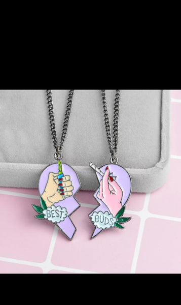 2pcs/Set Splice Best Friends Forever Best Buds Lighter and Joint Broken Heart Shape Pendant Necklace