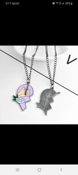 2pcs/Set Splice Best Friends Forever Best Buds Lighter and Joint Broken Heart Shape Pendant Necklace