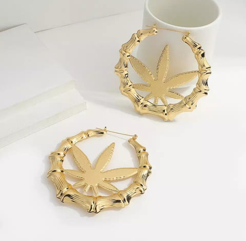 Gold bamboo kush leaf earrings