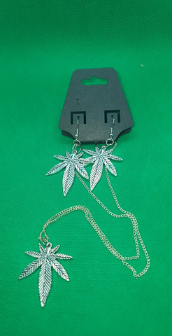 Silver KushLeaf Necklace&Earrings set